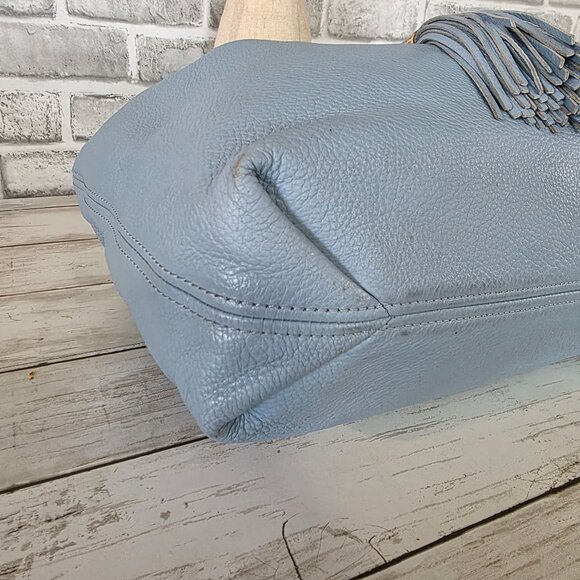 Michael Kors Camden Pebbled Leather Drawstring Bag Light Blue Tasseled Classic - Picture 7 of 12